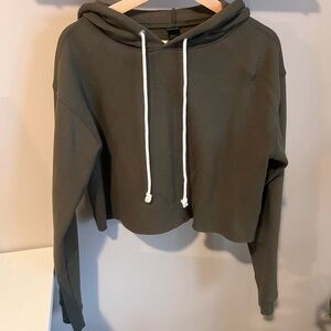 Olive Green Cropped Hoodie